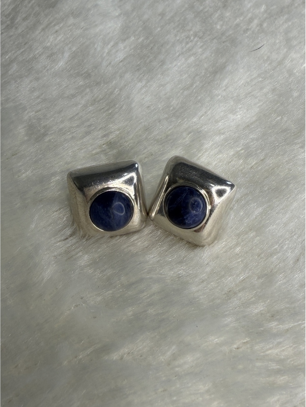 Rare Vintage Silpada P0522 Silver & Blue Sodalite Modern Post Stud Earrings